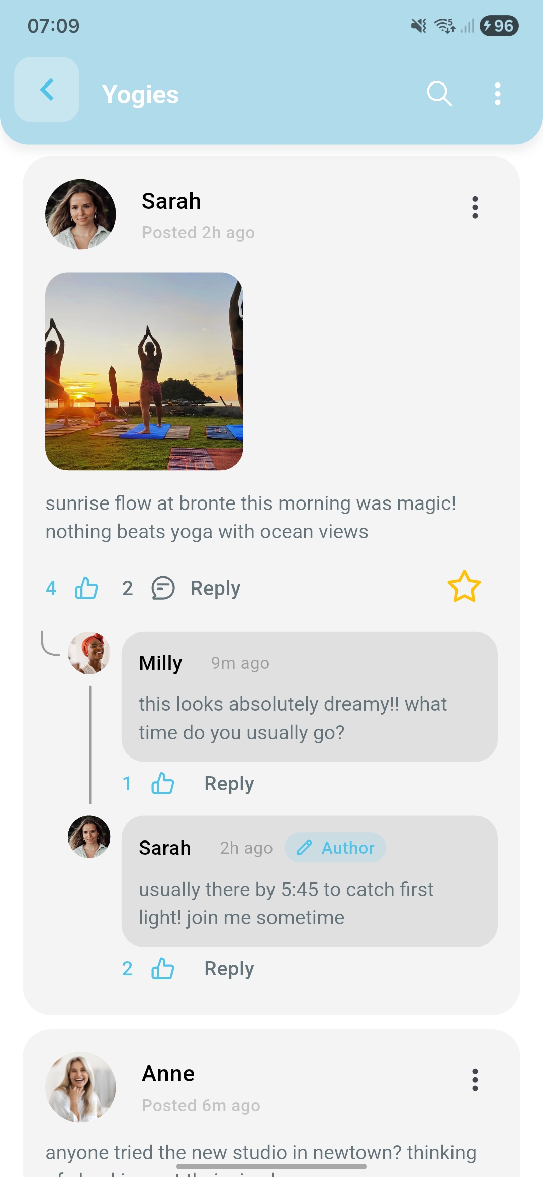 Community feed showing posts and conversations